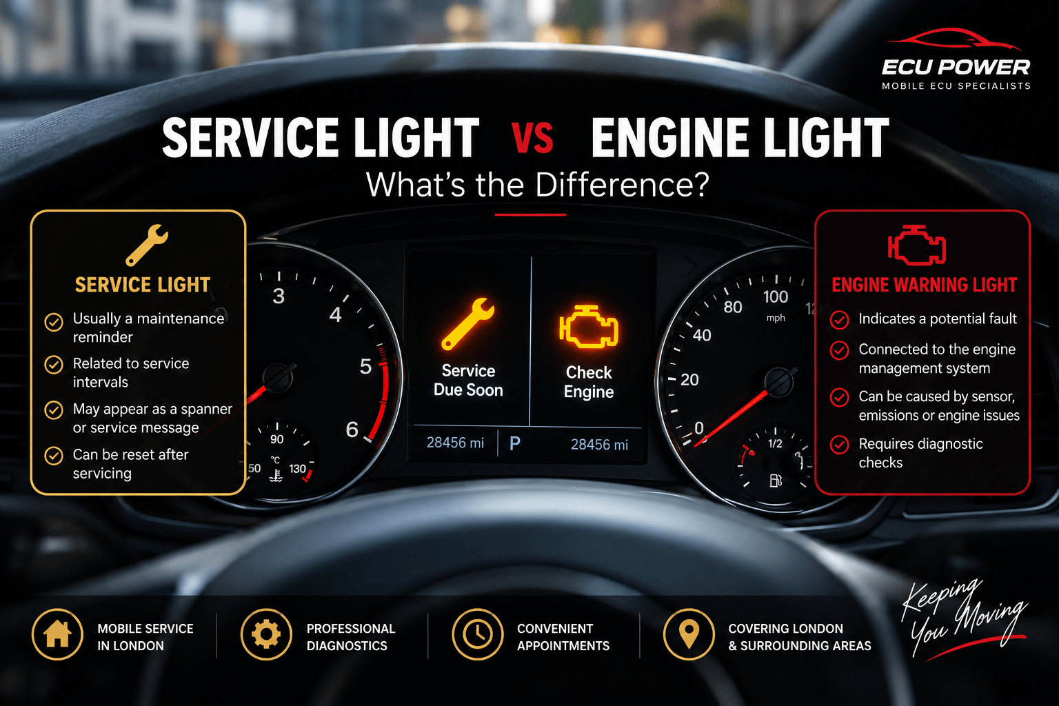 Read more about the article Service Light vs Engine Light: What’s the Difference?